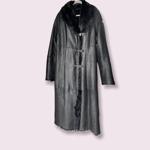 Post Card womens black long shearling lamb‎ coat Size 10